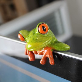 2 Pcs Funny Resin Frogs Decor, 3D Creative Craft Animal Frog Figurine Adorable Office Desk Toy Frog Gift Great for Computer Monitor Desk Decoration