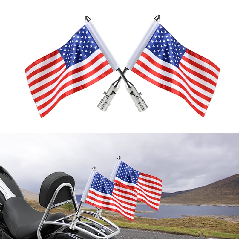 Aochuang Motorcycle Folding Flagpole Mounts Red American Flag for Harley