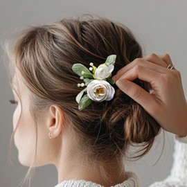 Fangsen Elegant White Artificial Rose Hair Comb Bridal Bridesmaid Flower Girl Wedding Floral Hair Accessory for Women and Girls