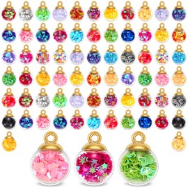 16 mm Colorful Glass Ball Charms Crystal Glass Ball Pendants Jewelry Making Supplies with Shining Stars, Heart-shaped Sequins and Peach Heart Sequins for DIY Necklace Bracelet Crafts