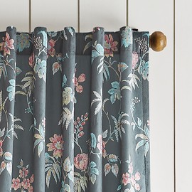 Martha Stewart Floral Curtains Room Darkening Botanical Flower Grey Back Tab Window Curtain Panel Pair, Norah, 84", Charcoal