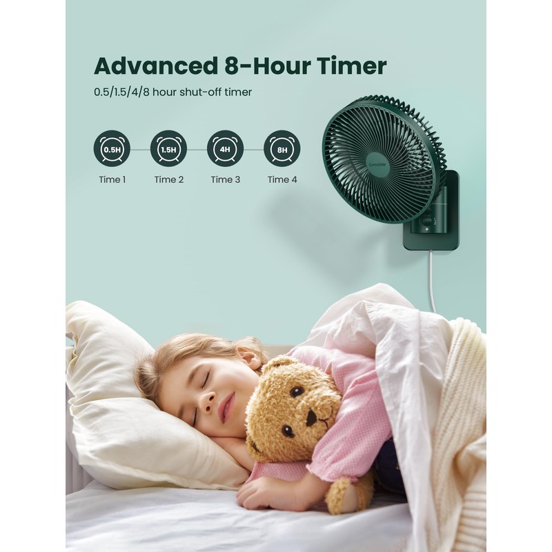 Comoistar Wall Mounted Oscillating Fan with Remote and Timer,8.5 Inch