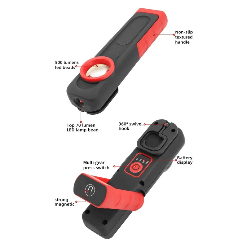 Rechargeable LED Work Light with Magnetic Base and 360° Rotation