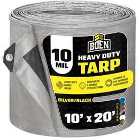 Heavy Duty Tarp Waterproof Large Cover |Silver/Black, 10' x 20' 10 Mil Thick | Rip Proof Tarps | Thick Weave Material, UV Resistant Great for Tarpaulin Canopy Tent, Boat, RV or Pool Cover