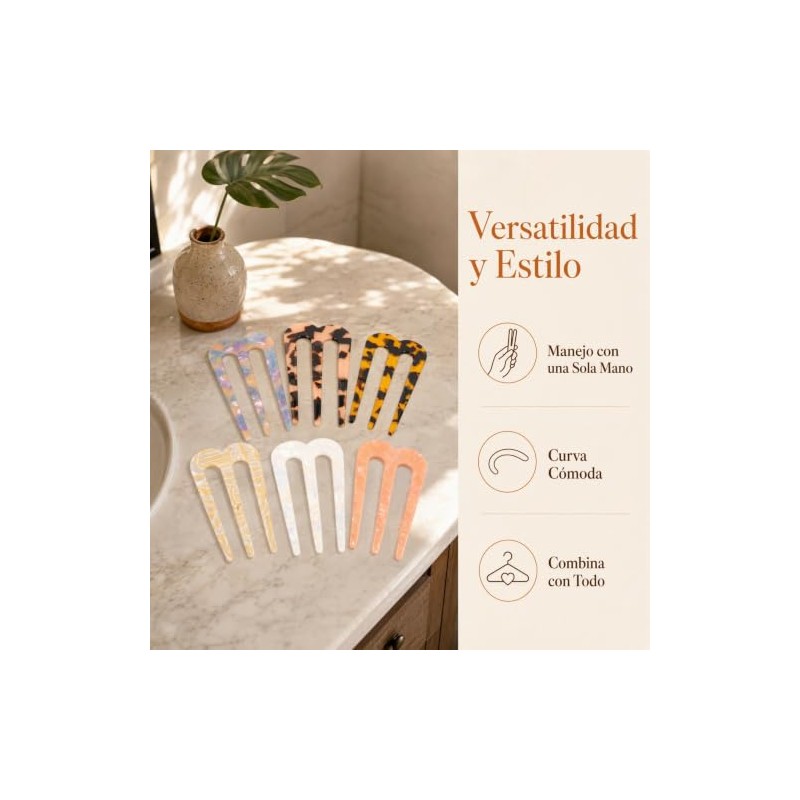 Peineta para Moño 6 Piezas Tres Dientes Fijador de Cabello