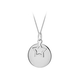 Tuscany Silver Women's Sterling Silver 18.5mm x 27mm Disc and Cutout-Star Pendant On Sterling Silver 25 Panza Curb Chain 46cm/18 Necklace Engraving