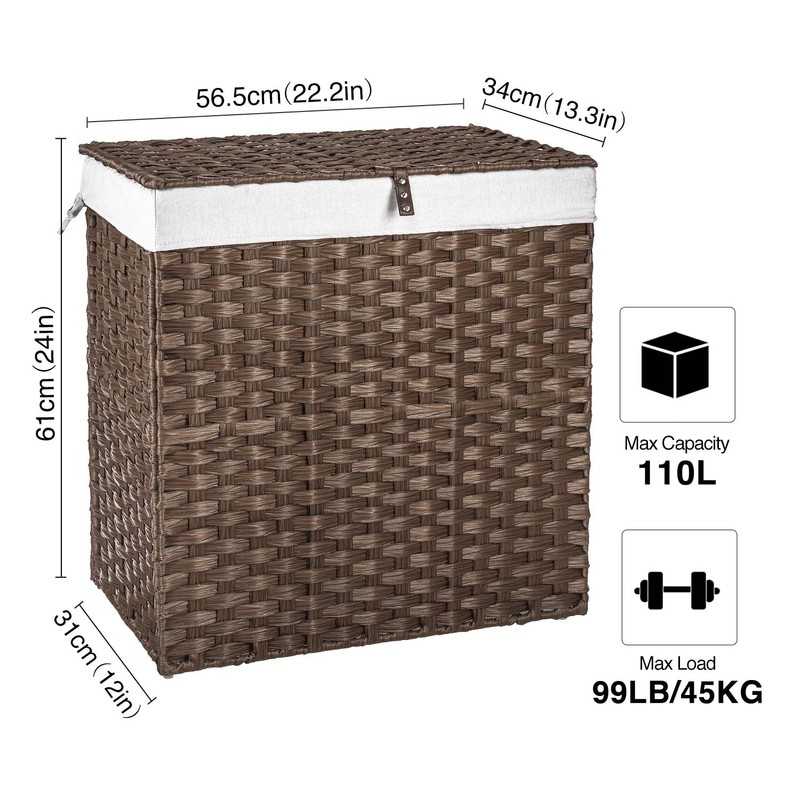 GREENSTELL Laundry Hamper with lid, No Install Needed, 110L Wicker