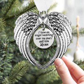 LYPER Christmas Memorial Hanging Ornaments Angel Wings, Memory Gifts Pendant I Have a Angel Watching Over Me I Call Him Son Xmas Tree Hanging Sympathy Gift for Loss of Loved One in Heaven