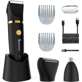 Scttomon 3-in-1 Electric Body Hair Trimmer Kit for Men,  Cordless Groin, Ball & Bikini Trimmer, USB Rechargeable Waterproof Shaver with LED Display – Black - Color: black