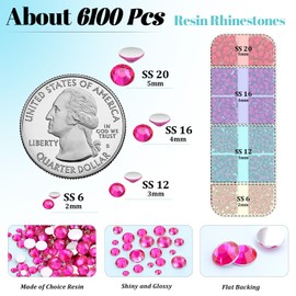 6100Pcs Resin Rhinestones for Crafting with 2Pcs 10ml B7000 Jewelry Glue, 1 Box Flatback Crystals Diamond (Hot Pink) for Bedazzling Crafts DIY Nail Art Non Hotfix Gems for Clothing Shoes