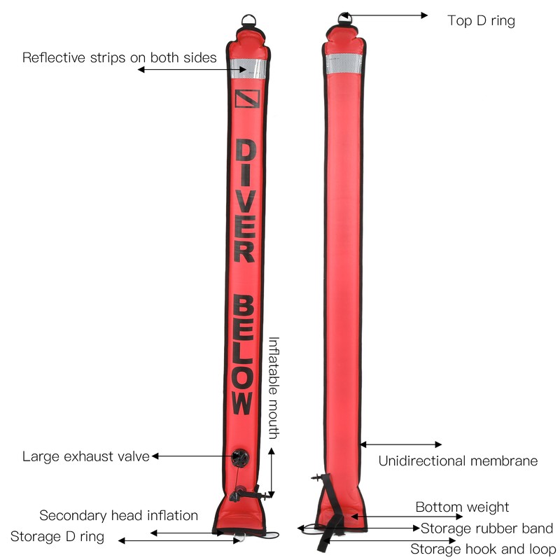 150x15cm Scuba Diving Surface Marker Buoy High Visibility Inflatable Surface