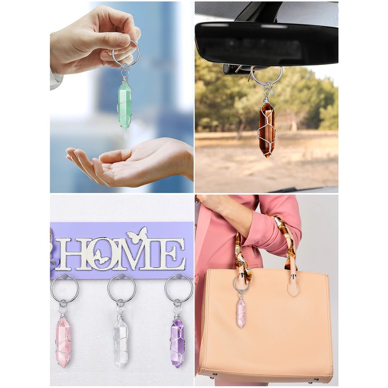 Sureio 5 Pieces Multicolor Crystals Stone Keychain Wire Wrapped Stones
