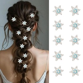 10 Pcs Snowflake Rhinestone Hair Clips Crystal Decorative Hair Pins for Women Girls Bridal Wedding Christmas Hair Accessories (Blue)