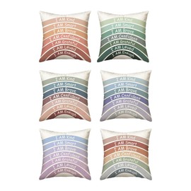 AIMALL 6PCS 17.7 Inch Cushion Covers, Inspirational Quotes Linen Pillow Covers for Children, Rainbow Bohemian Style, Home Decor, Breathable Polyester Linen, Hidden Zipper