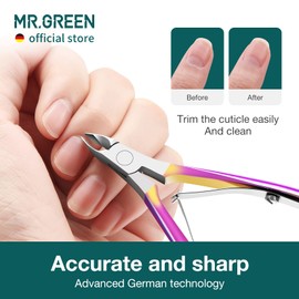 MR.GREEN Cuticle Scissors, Stainless Steel Cuticle Nippers with Pusher Manicure & Pedicure Tools for Salon and Home (Colored Titanium+Pusher)