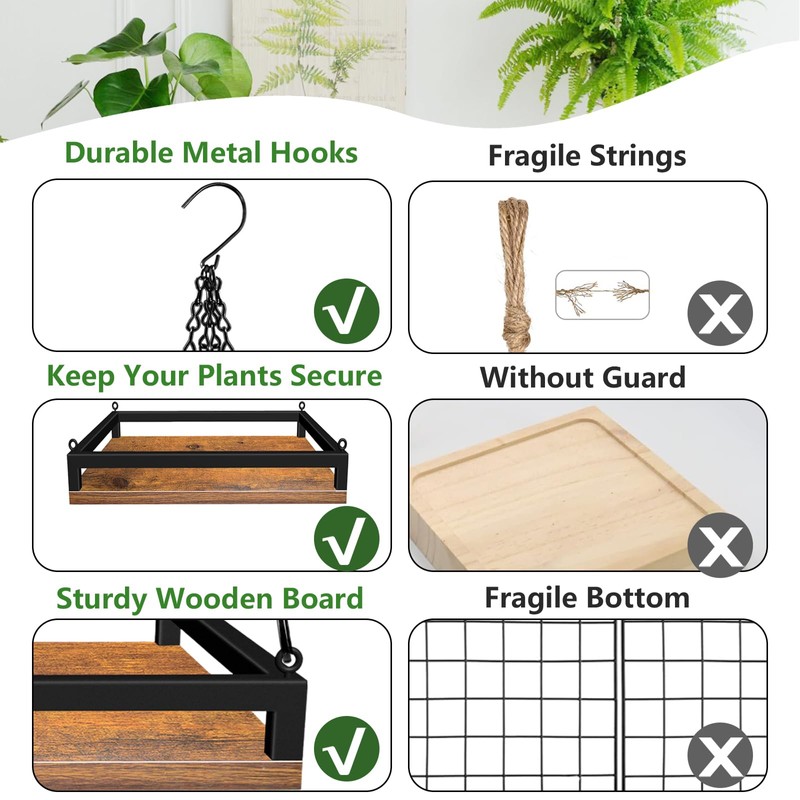 Plant Hanger Indoor, 2 Pack 11.8" Wooden Hanging Plant Holder