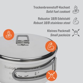 Esbit Dry Fuel Cooking Set - Outdoor Camping Stove 1000 ml with Stainless Steel Pot - Folding Handles - Camping Stove Set