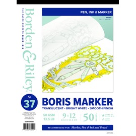 Borden & Riley 9" x 12" #37 Boris Marker Layout Bright White Translucent Bond Pad, 13.5 lb, 50 White Sheets, 1 Pad Each (037P091250)
