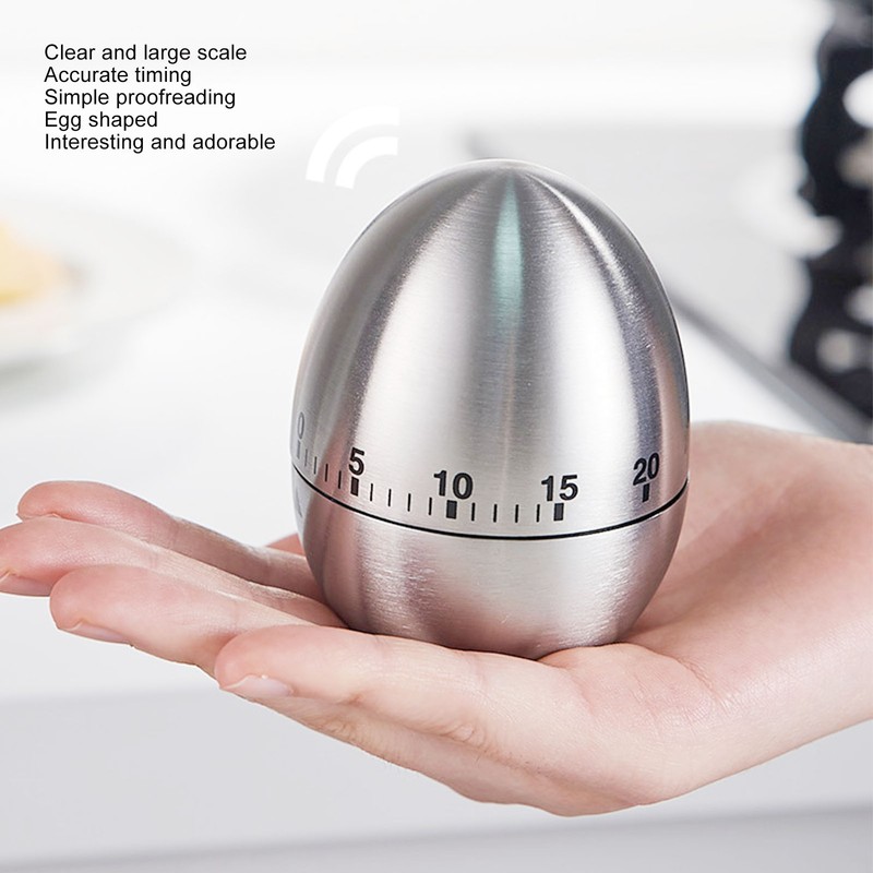 Mechanical Timer Egg Shaped Clear Scale Stainless Steel Timing Reminder