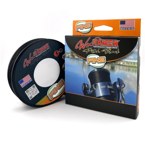 FINS Windtamer Pitch Black Braid Fishing Line - No-Fade, Round