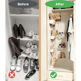 DegMongee Wall Mounted Shoe Rack, Adhesive & Drill Mount Hanging Shoe Organizer, Plastic Shoe Storage for RV, Camper, Closet & Door, Patent Protected, White-6Pack
