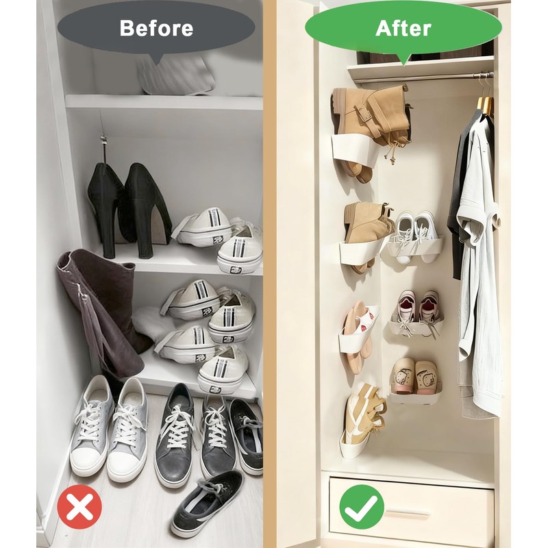 DegMongee Wall Mounted Shoe Rack, Adhesive & Drill Mount Hanging