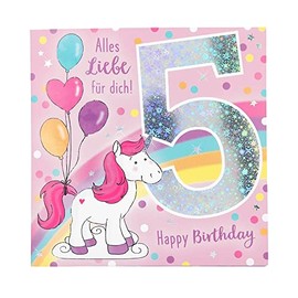 Depesche 11515-009 Number Card for 5th Birthday with Music, Refined Folding Card with Original Text Inside, Includes Envelope, Format 15.5 x 15.5 cm