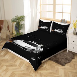Racing Car 3D Print Bed Set Racing Car Bed Linen Set Microfibre Heavenly Quality Luxury Modern Duvet Cover with 1 Pillowcase 2-Piece 135 x 200 cm + 80 x 80 cm Boys Children