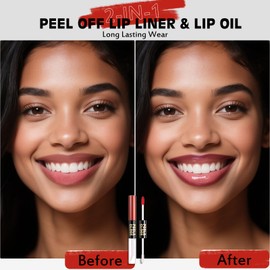 Wugbc Lip Stain Peel Off Lip Oil 2 in 1 Combo Set, Berry Long Lasting Tattoo Lip Liner Stain, Transfer-Proof Lip Tint Matte Finish Moisturizing Lip Gloss for Women Daily Makeup, Easy to Apply
