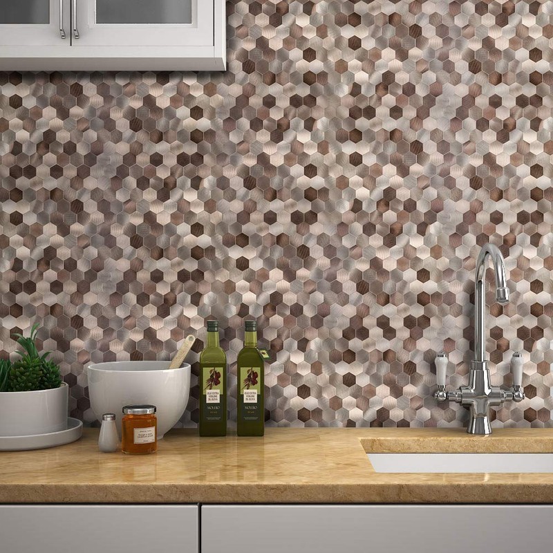 Decopus Metal Tile Backsplash with Retro Look - (Hexagon Copper