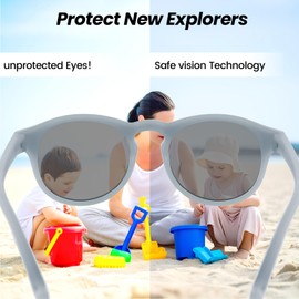 HECCEI Baby Sunglasses Polarised UV Protection Pebble ColorShift Sunglasses Flexible Frame for Boys and Girls 0-24 Months, Colorshift Grey
