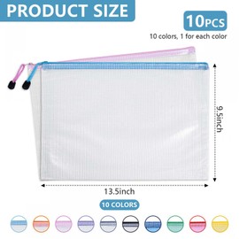 SenseYo 30 Pcs Waterproof A4 Mesh Zipper Pouch Bags for Office Supplies, Home Organization, Travel Storage (10 Colors)