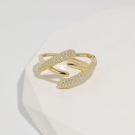 Meissa Silver Rings for Women, Sterling Silver Hug Stacking Thumb Rings, Gold Plated Chunky Wide Bands, Cubic Zirconia Embrace Thumb Rings for Her,Rose Gold