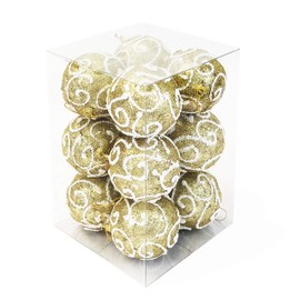 Allgala 12 Pack 3 Inch Christmas Tree Ornament Balls-Glitter Decorated Foam Large Xmas Ball- (Gold)