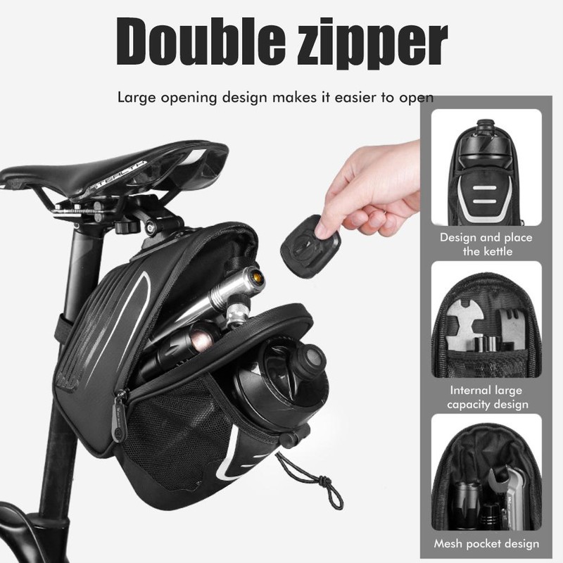 Bike Seat Bag Waterproof Reflective Saddle Bag with Water Bottle