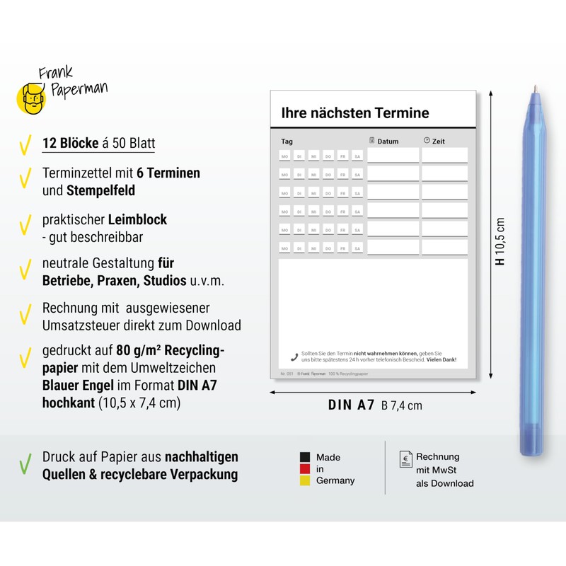 Frank Paperman | 600 Appointment Notes | 12 x Appointment