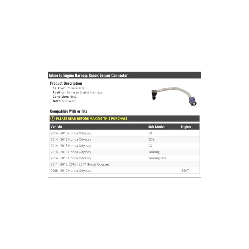 Marketplace Auto Parts Inline to Engine Harness Knock Sensor Connector