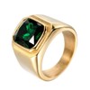 PMTIER Men's Stainless Steel Gold Plated Ring with Square Green