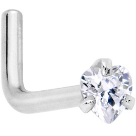 Body Candy 18G 6mm Womens Grade 23 Titanium 3mm Clear Heart Accent L Shaped Nose Ring Nose Stud 1/4"