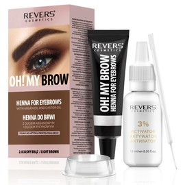 REVERS COSMETICS Eyebrow Tint Light Brown with Argan Oil and Castor Oil (Omega 6, Carotene, Vitamins A, E, F) Natural Result, Lasts Up to 4 Weeks, Up to 15 Applications