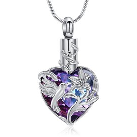 zeqingjw Heart Urn Necklace for Ashes Pendant Crystal Hummingbird Memorial Pendant Cremation Jewelry Human Pet Ashes Holder Keepsake Gift