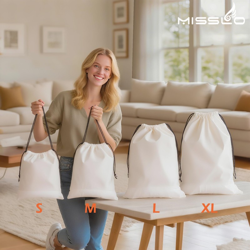 MISSLO Cotton Breathable Dust-proof Drawstring Storage Pouch Bag (Pack 3