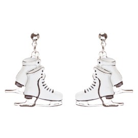 Christmas Jewelry Ice Skating Shoes Silver Tone White Dangle Charm Earrings