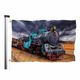 Swono Steam Train Flag 3x5 Ft Wild Scenery Dark Cloud Field Flag Big Flag for Outdoor Indoor Office Workplace Home Garden Business