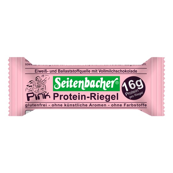 Seitenbacher Protein Bar, Pink, Strawberry, 16 g/60 g = 27% Protein, Gluten-Free, Glycerine-Free, (1 x 60 g)