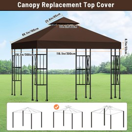 10x10 Canopy Replacement top Double Tiered Polyester Replacement Canopy for Gazebo Pergolas Tent Patio Roof Top Cover(Frame Not Include) (Coffee)