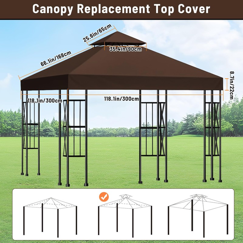 10x10 Canopy Replacement top Double Tiered Polyester Replacement Canopy for