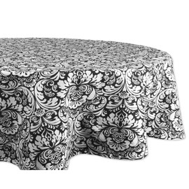 DII 100% Cotton, Machine Washable, Everyday Damask Kitchen Tablecloth for Dinner Parties, Summer & Outdoor Picnics - 70" Round Seats 4 to 6 People, Black
