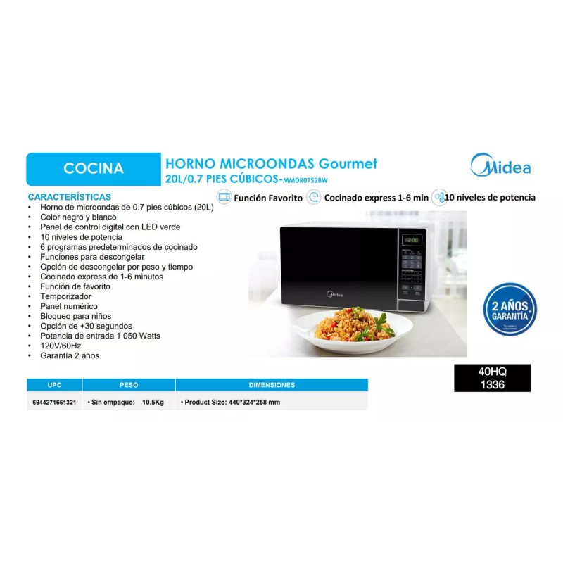 Midea Horno De Microondas Midea 0.7 Pies Cúbicos Mmdr07s2bw Blanco