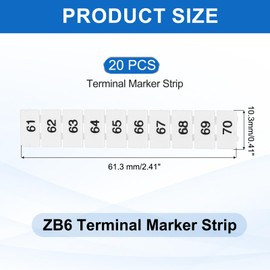MECCANIXITY 20 Pcs Terminal Marker Strip, ZB6 Terminal Blocks Marking Labels, Nylon PA6 DIN Rail Label Tags Bar for UK2.5B UK5N Number Strips (61-70)